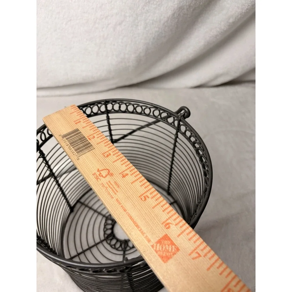 Vintage 90s Farmhouse Wire Basket Pivoting Ceramic Handle Primitive Cottagecore